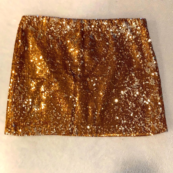 Bronzed Gold Sequin Fully Lined Holiday Cocktail Mini Skirt - Picture 4 of 11